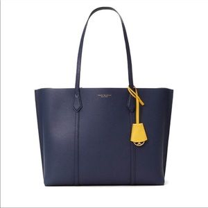 Tory Burch Perry Triple Compartment tote - navy blue pebbled leather